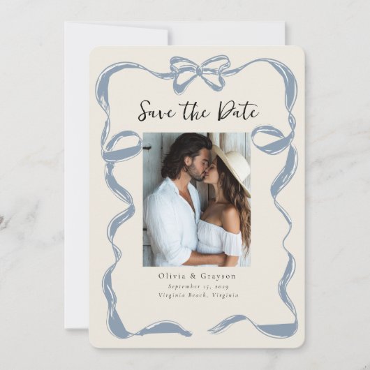 Save The Date Bow Bleu Dusty Whimsical Enregistrer la date (Devant)