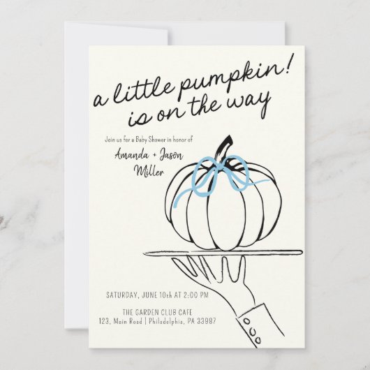 Save The Date Bow Bow Baby shower d'automne Citrouilles dessinés (Devant)