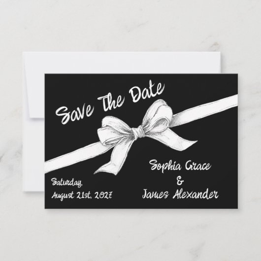 Save The Date Bow noir et blanc | Mariage élégant | Monochrome (Devant)