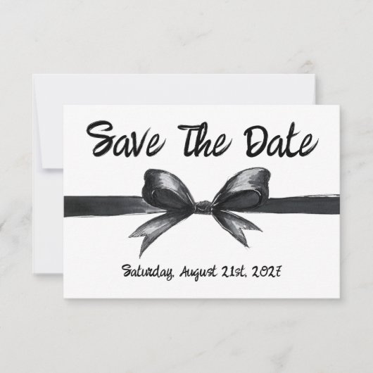 Save The Date Bow noir et blanc | Mariage élégant | Monochrome (Devant)