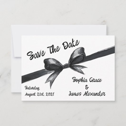 Save The Date Bow noir et blanc | Mariage élégant | Monochrome (Devant)