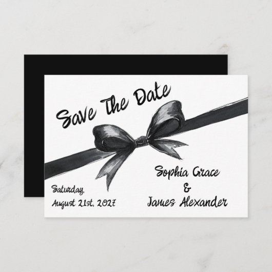 Save The Date Bow noir et blanc | Mariage élégant | Monochrome (Devant / Derrière)