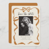 Save The Date Bow photo en cuivre blanc Enregistrer la date (Devant / Derrière)