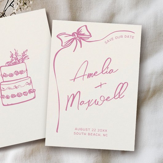 Save The Date Bow rose dessiné à la main Mariage tendance élégan