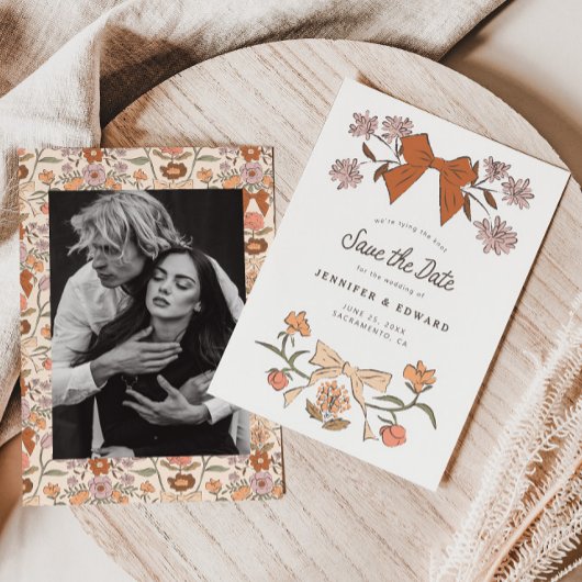 Save The Date Bows and Blossoms Terracotta Enregistrer la date
