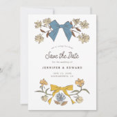 Save The Date Bows et fleurs Bleu Jaune (Devant)