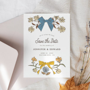 Save The Date Bows et fleurs Bleu Jaune