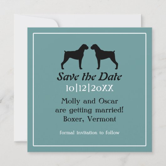 Save The Date Boxer Chien Silhouettes Mariage Enregistrer la dat (Devant)