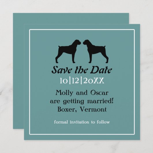 Save The Date Boxer Chien Silhouettes Mariage Enregistrer la dat (Devant / Derrière)
