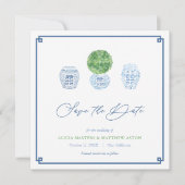 Save The Date Boxwood classique Ginger Jar Bleu et Mariage vert (Devant)
