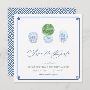 Save The Date Boxwood classique Ginger Jar Bleu et Mariage vert