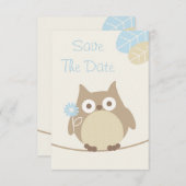 Save The Date Boy Owl Baby shower Enregistrer La Date (Devant / Derrière)