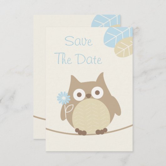Save The Date Boy Owl Baby shower Enregistrer La Date (Devant / Derrière)