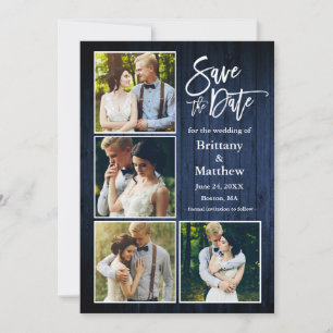 Save The Date Bracelet Script Bleu Bois Couple 4 Photo