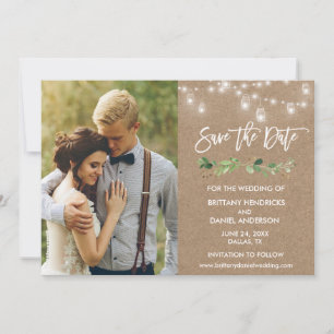 Save The Date Bracelet Script Eucalyptus Jar Lumières Kraft Phot