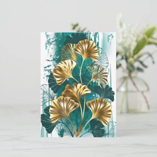 Save The Date Branche avec Feuilles d'or Ginko Biloba (Debout devant)