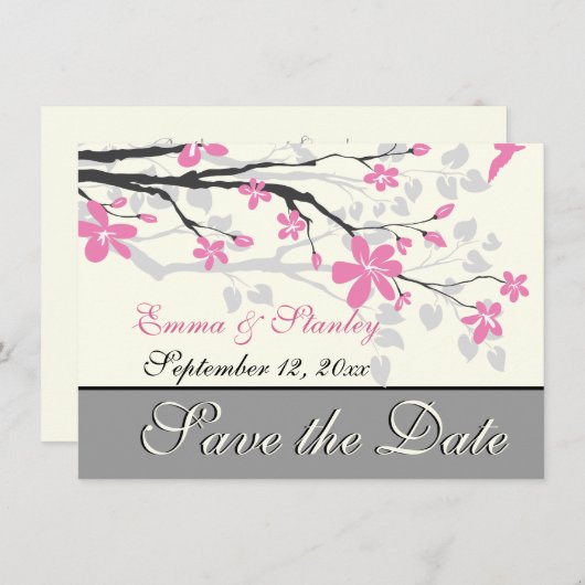 Save The Date Branche avec fleurs roses mariage Enregistrer la d (Devant / Derrière)