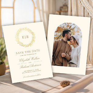 Save The Date Branche de feuille d'or de mariage photo Cream