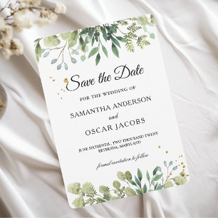Save The Date Branche de feuilles vertes à l'aquarelle moderne