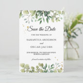 Save The Date Branche de feuilles vertes aquarelle moderne (Debout devant)