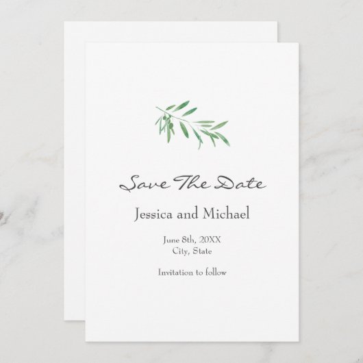 Save The Date Branche d'olive aquarelle (Devant / Derrière)