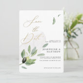 Save The Date Branche d'olive botanique Calligraphie élégante  (Debout devant)