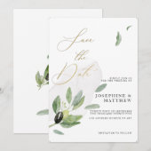 Save The Date Branche d'olive botanique Calligraphie élégante  (Devant / Derrière)