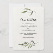 Save The Date Branche d'olive verte aquarelle Kraft (Devant)