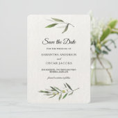 Save The Date Branche d'olive verte aquarelle Kraft (Debout devant)