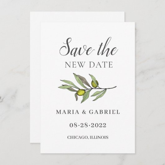 Save The Date Branche d'olivier toscan. Changement de Mariage bo (Devant / Derrière)