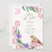 Save The Date branche florale oiseau (Devant)