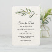 Save The Date Branche simple à l'aquarelle vert olive (Debout devant)