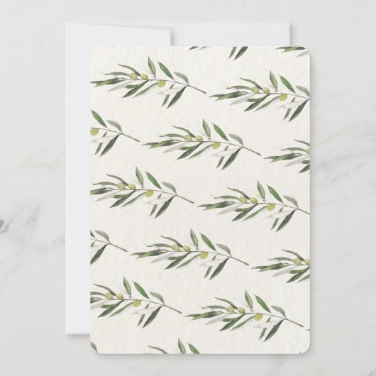 Save The Date Branche simple à l'aquarelle vert olive (Dos)