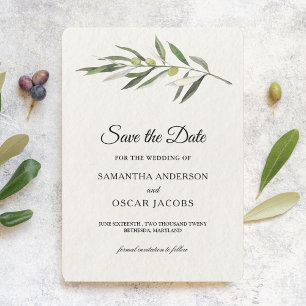 Save The Date Branche simple à l'aquarelle vert olive