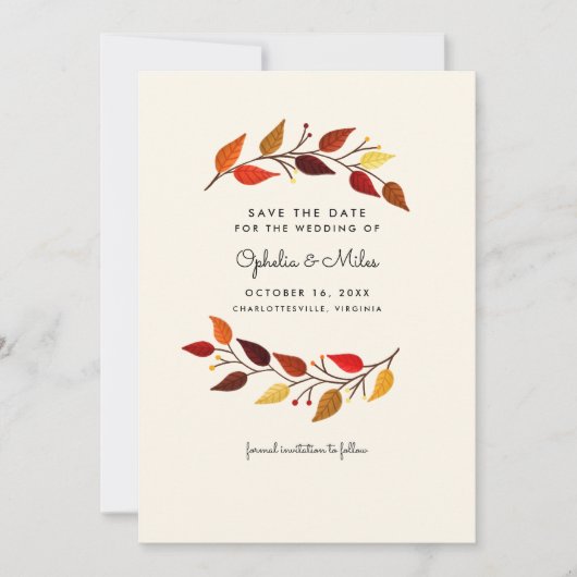 Save The Date Branches d'automne de gouache épousant des (Devant)