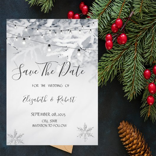 Save The Date Branches de neige d'hiver Sauvegarder la date