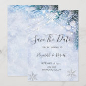 Save The Date Branches De Pins, Lumières De Chaîne De NeigeEnreg (Devant / Derrière)