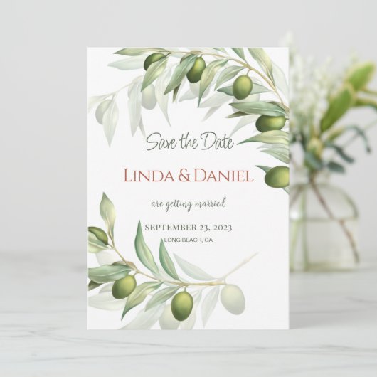 Save The Date Branches d'olivier Mariage rustique aquarelle (Debout devant)