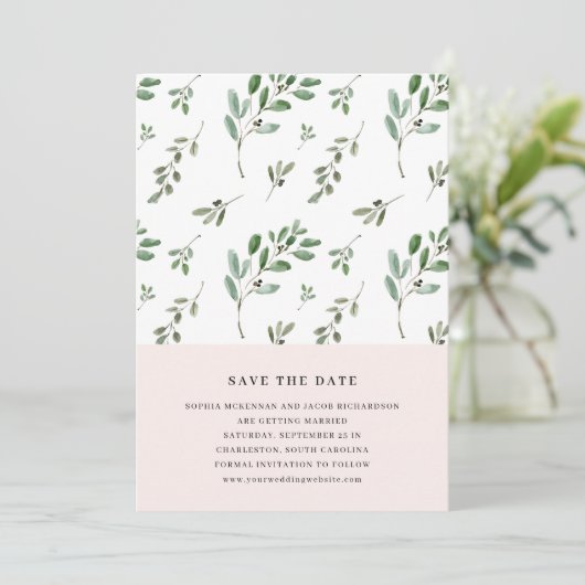 Save The Date Branches d'olivier peint | Mariage rose simple (Debout devant)