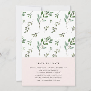 Save The Date Branches d'olivier peint   Mariage rose simple