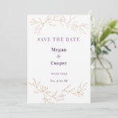 Save The Date Branches Dorées Mariage Design Lavander (Debout devant)