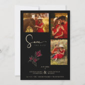 Save The Date Branches rouges romantiques Or Collage de 3 Photos (Devant)