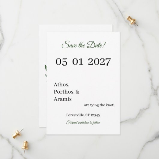 Save The Date Branches Vertes Sauvegarder la Date (Devant/Arrière en situation)