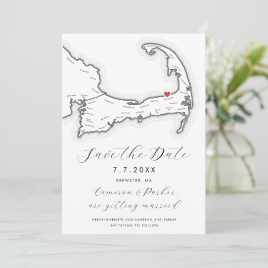 Save The Date Brewster MA Cape Cod Map Mariage noir et blanc (Debout devant)
