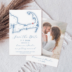 Save The Date Brewster MA Cape Cod Map Marine Blue Mariage