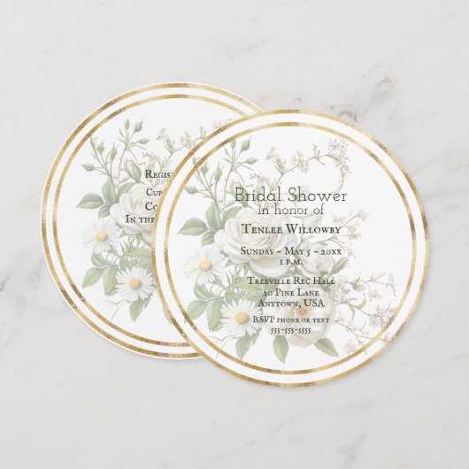 Save The Date Bridal Shower White Roses Gold Frame (Devant / Derrière)