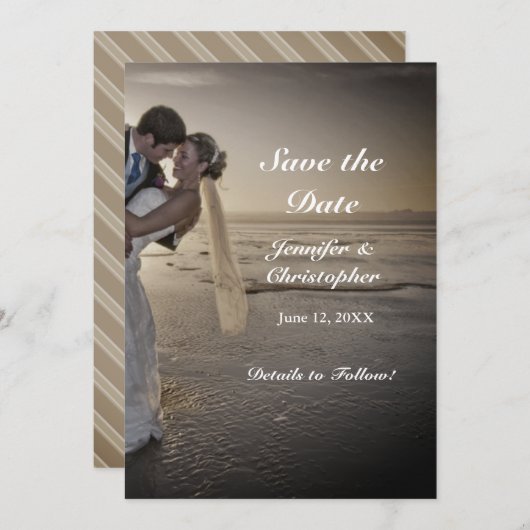 Save The Date Bride & Groom Grayed Sunset Beach Enregistrer la d (Devant / Derrière)