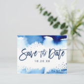 SAVE THE DATE BRIEFKAART coole marineblauwe waterv (Staand voorkant)