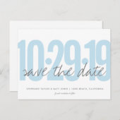 Save The Date Briefkaart, Grote Datum, poederblauw Aankondigingskaart (Voorkant / Achterkant)