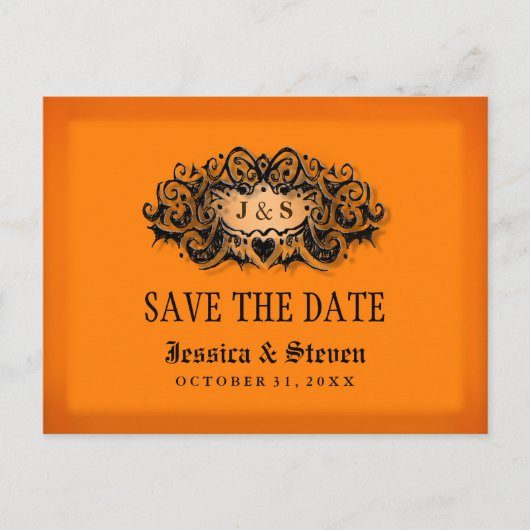 Save the Date Briefkaart - Halloween Sinaasappel & (Voorkant)